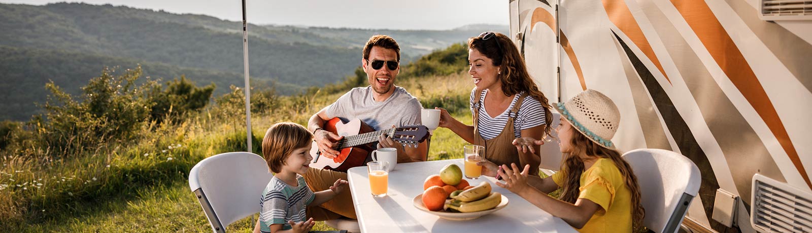 Family on vacation in an RV