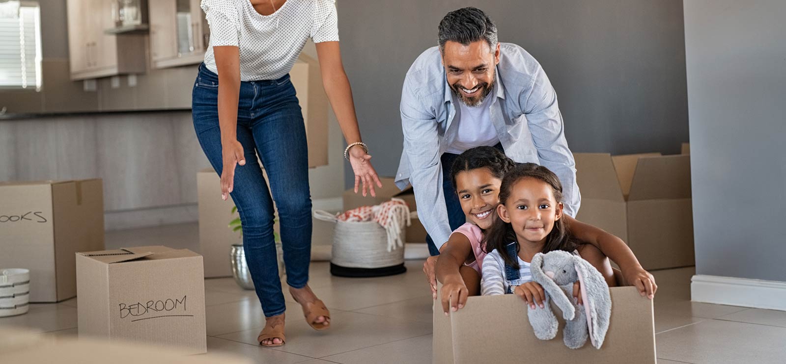 A family moving into their new home